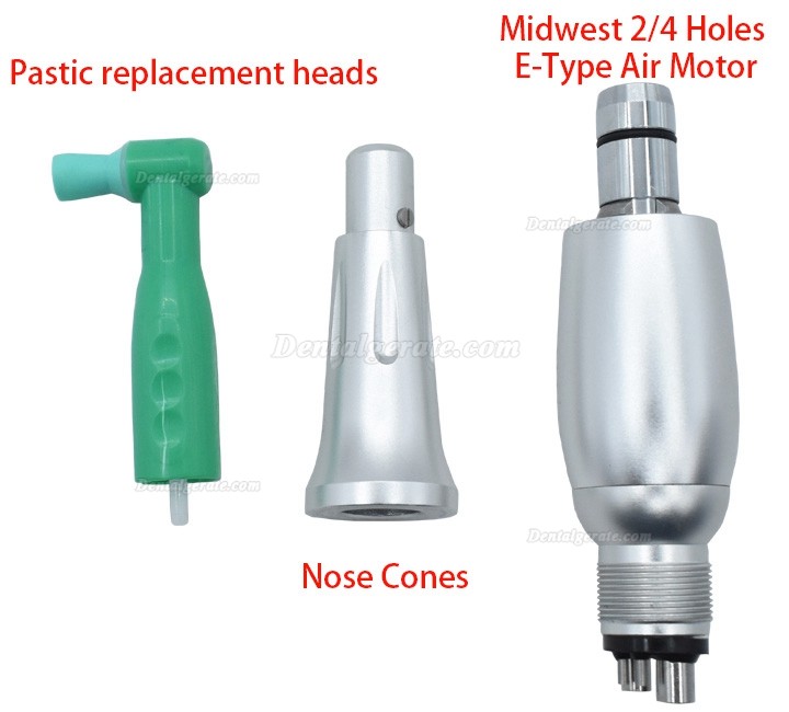 Dental 4:1 Prophylaxe Winkelst&uuml;cke Handst&uuml;ck (3 Nasenkegel + Midwest 2/4 L&ouml;cher E-Typ Luftmotor-Kit + 50 St&uuml;ck Kunststoff-Ersatzk&ouml;pfe)